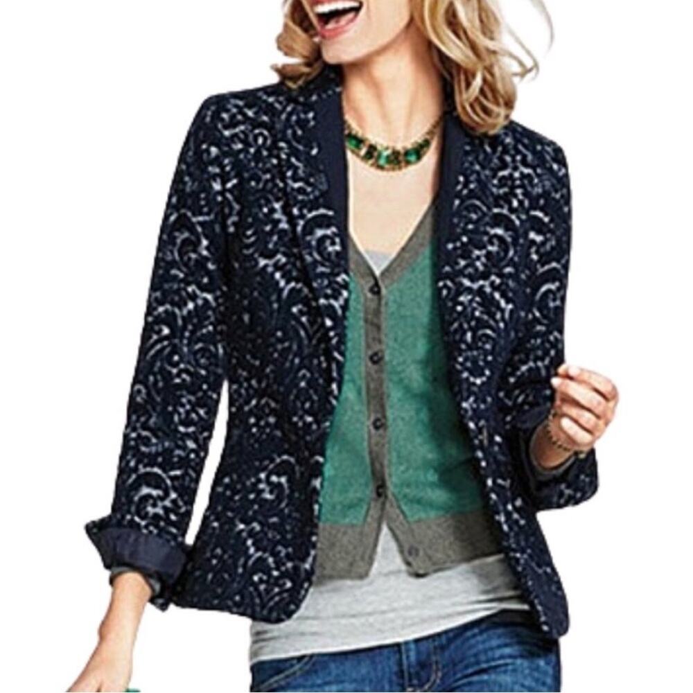 CAbi Jacquard Wool Blend Blazer Jacket Midnight Blue Size 12 - Picture 2 of 9